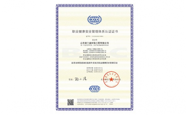 職業(yè)健康安全管理體系認(rèn)證證書